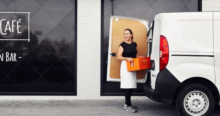 woman unloading van